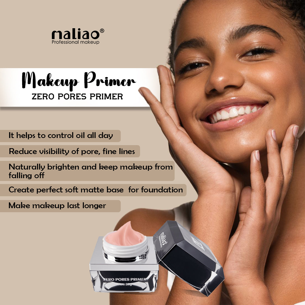 Maliao, MakeupEssentials, InvisiblePrimer, LongLastingMakeup, PoreMinimizer, FlawlessBase, MakeupPrimer, ZeroPores, SoftFocus,